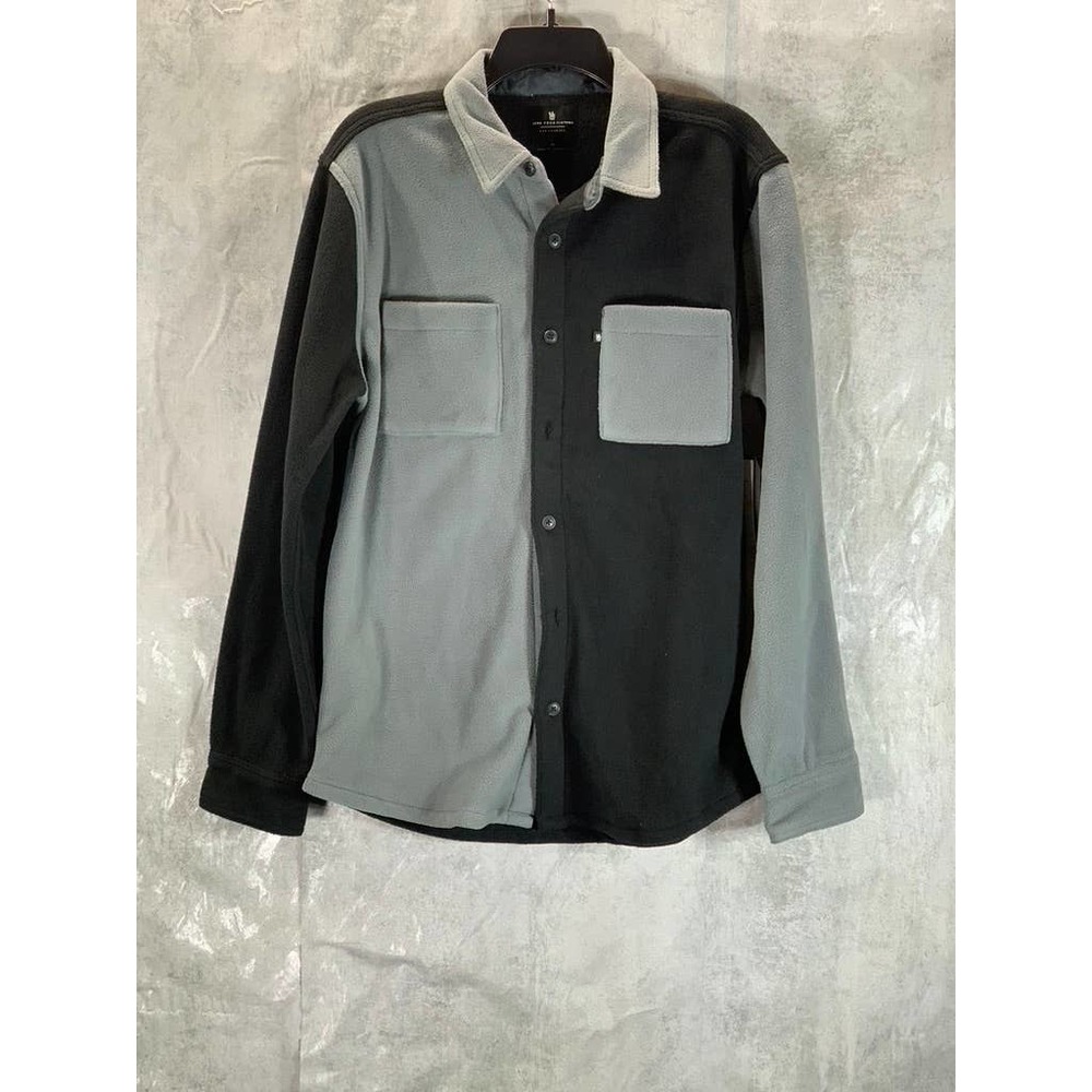 Junk Food Clothing Grey/Black Fleece Colorblock Button-Up Sweatshirt SZ M